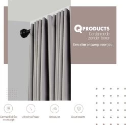 Qproducts Gordijnroede Zonder Boren - 65 Tot 100 Cm - Uitschuifbaar Douchegordijnstang - Uitschuifbare Klemstang - Metaal Zwart -Grohe Winkel 1200x1183