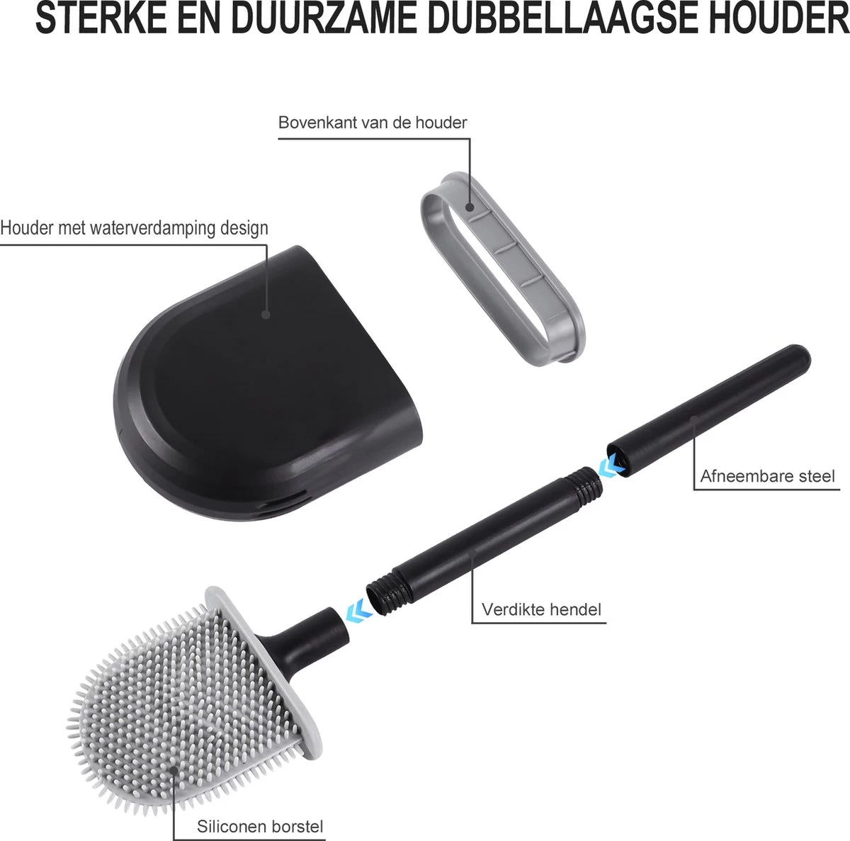 WC Borstel – Siliconen – Zwart – WC Borstel Met Houder – Vrijstaand – Hangend – WC Borstel En Houder – WC Borstel Zwart 7 WC Borstel – Siliconen – Zwart – WC Borstel Met Houder – Vrijstaand – Hangend – WC Borstel En Houder – WC Borstel Zwart - Image 7