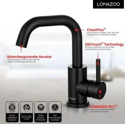 LOMAZOO Wastafelkraan Zwart Pollux - Zwarte Wastafelkraan - Badkamerkraan Zwart - Zwarte Badkamerkraan -Grohe Winkel 1200x1190 7