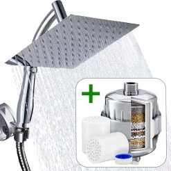 Regendouchekop XL Deluxe Ionisch Met Premium Waterfilter - Waterbesparend - ø 28 Cm - Inclusief Extra Navulling - Slang En Houder - Douchekop Met Filter - Regendouche - Handdouche - Hoge Druk - RVS - Douchefilter - Wellness - Spa