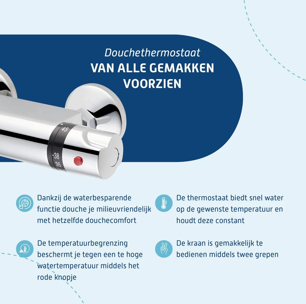 Saqu Ecoline - Thermostaatkraan - Waterbesparende Douchekraan - 15cm - Chroom 2 Saqu Ecoline - Thermostaatkraan - Waterbesparende Douchekraan - 15cm - Chroom - Image 2