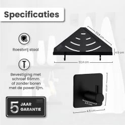Dubbele Doucherek Zwart Zonder Boren – Sterke Lijmbasis - Badkamer Rek – Hoek – Doucherekjes – Incl. Schroeven – Incl. 2 Haken -Grohe Winkel 1200x1198 35