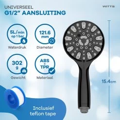 WITTS Douchekop - Waterbesparend - Hoge Kwaliteit - Handdouche ø 12cm - 6 Standen - Zwart -Grohe Winkel 1200x1200 111