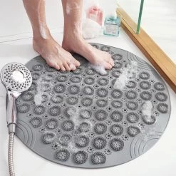 Merkloos TDR-Antislip Mat - 55x55CM - Rond - Grijs - Badmat Badkamer - Douchemat - Badkamermat - Antislipmat Voor Douche