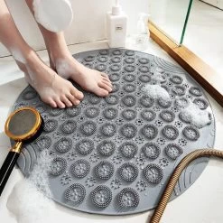 Merkloos TDR-Antislip Mat - 55x55CM - Rond - Grijs - Badmat Badkamer - Douchemat - Badkamermat - Antislipmat Voor Douche -Grohe Winkel 1200x1200 1116