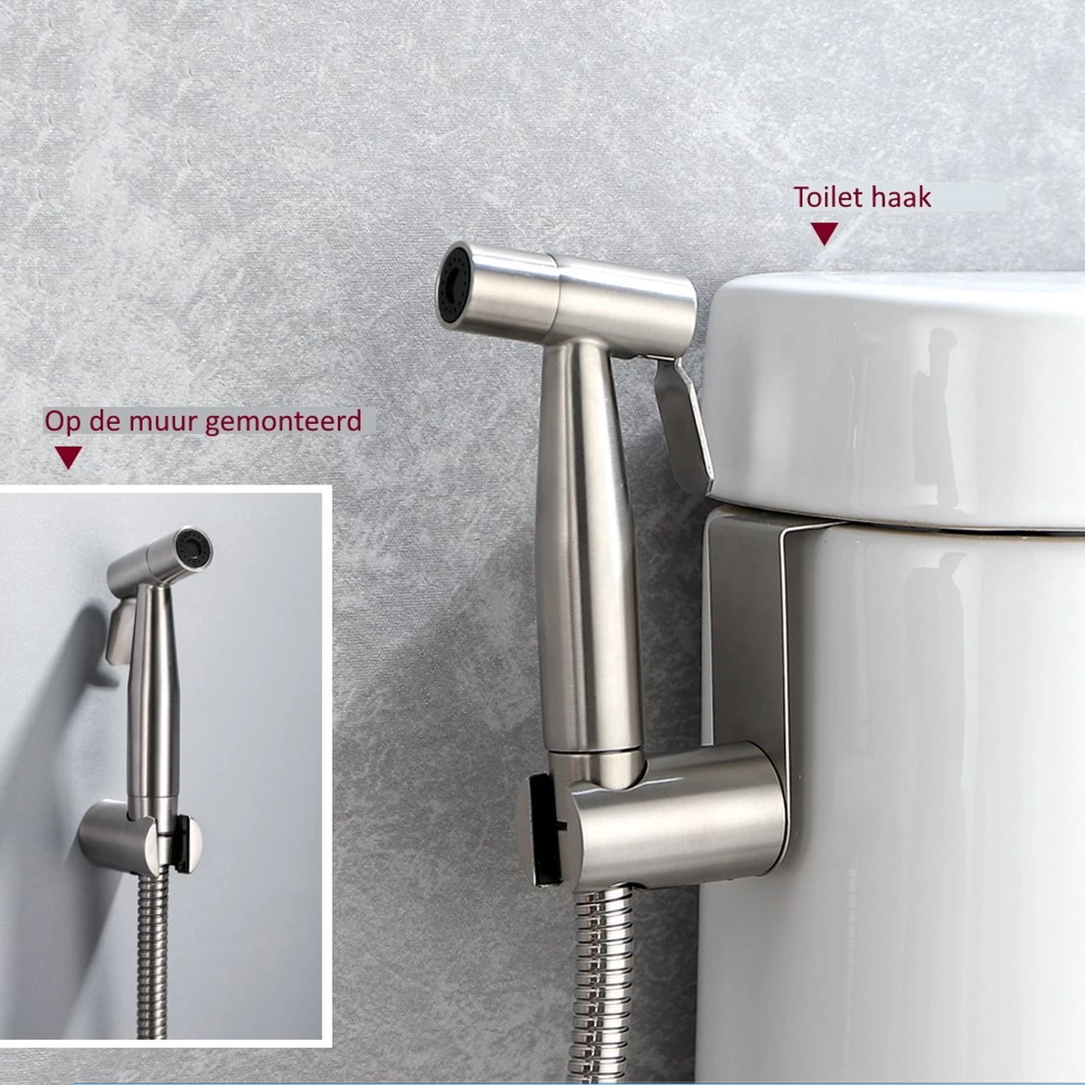 BetterSells® Bidet Handdoucheset - Shattaf - Bidet Sproeier Uit Geborsteld RVS - Inclusief Slang, T-stuk & Wandhouder 4 BetterSells® Bidet Handdoucheset - Shattaf - Bidet Sproeier Uit Geborsteld RVS - Inclusief Slang, T-stuk & Wandhouder - Image 4