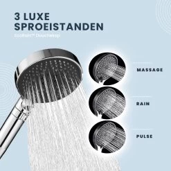 EcoRain™ Charly Waterbesparende Douchekop Zwart - 50% Waterbesparend - Regendouche 13 Cm - 3 Sproeistanden - Hoge Druk - Handdouche -Grohe Winkel 1200x1200 125
