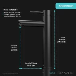 LOMAZOO Wastafelkraan Zwart Ceres - Badkamerkraan - Wastafel Kraan - Mengkraan Wastafel - Hoge Uitloop -Grohe Winkel 1200x1200 1260