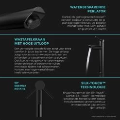 LOMAZOO Wastafelkraan Zwart Ceres - Badkamerkraan - Wastafel Kraan - Mengkraan Wastafel - Hoge Uitloop -Grohe Winkel 1200x1200 1263