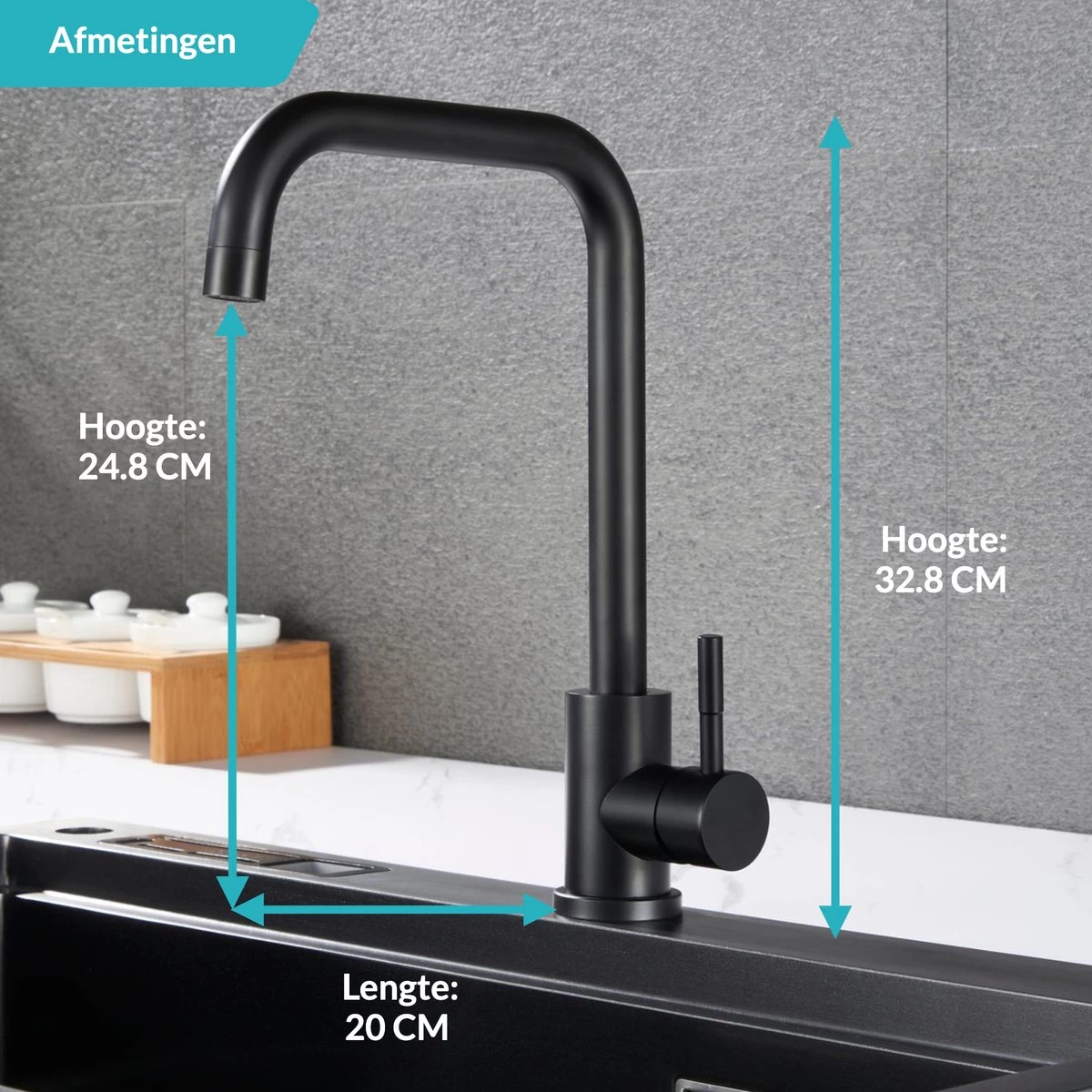 Croom Keukenkraan - Zwart - Wastafelkraan - Inclusief Aansluitmateriaal - Zwarte Kraan 2 Croom Keukenkraan - Zwart - Wastafelkraan - Inclusief Aansluitmateriaal - Zwarte Kraan - Image 2
