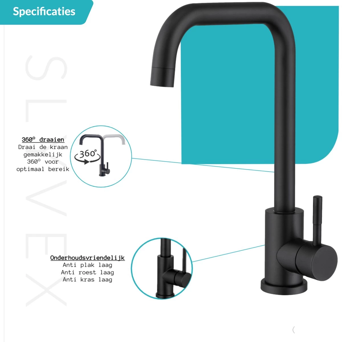 Croom Keukenkraan - Zwart - Wastafelkraan - Inclusief Aansluitmateriaal - Zwarte Kraan 4 Croom Keukenkraan - Zwart - Wastafelkraan - Inclusief Aansluitmateriaal - Zwarte Kraan - Image 4
