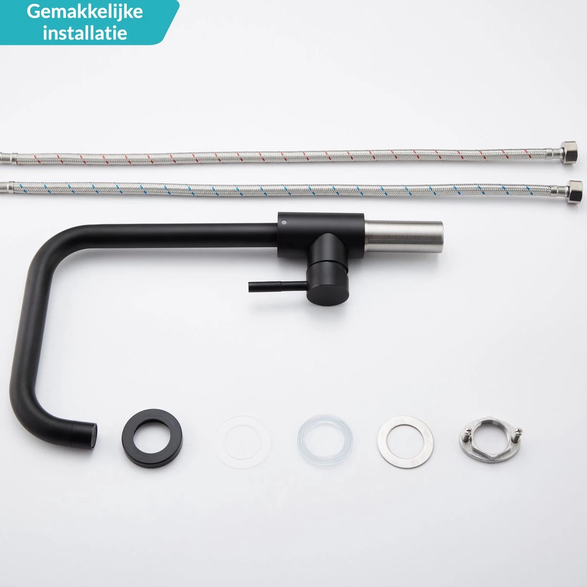 Croom Keukenkraan - Zwart - Wastafelkraan - Inclusief Aansluitmateriaal - Zwarte Kraan 5 Croom Keukenkraan - Zwart - Wastafelkraan - Inclusief Aansluitmateriaal - Zwarte Kraan - Image 5