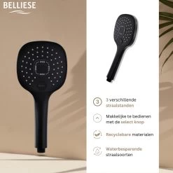 Belliese Doucheset Select - Luxe Douchekop - Doucheslang - Douchekophouder - Douchekop Met Slang - Waterbesparende Douchekop - Badkamer Accessoires - Montage Zonder Boren - 3 Standen - Zwart - Select Knop -Grohe Winkel 1200x1200 13