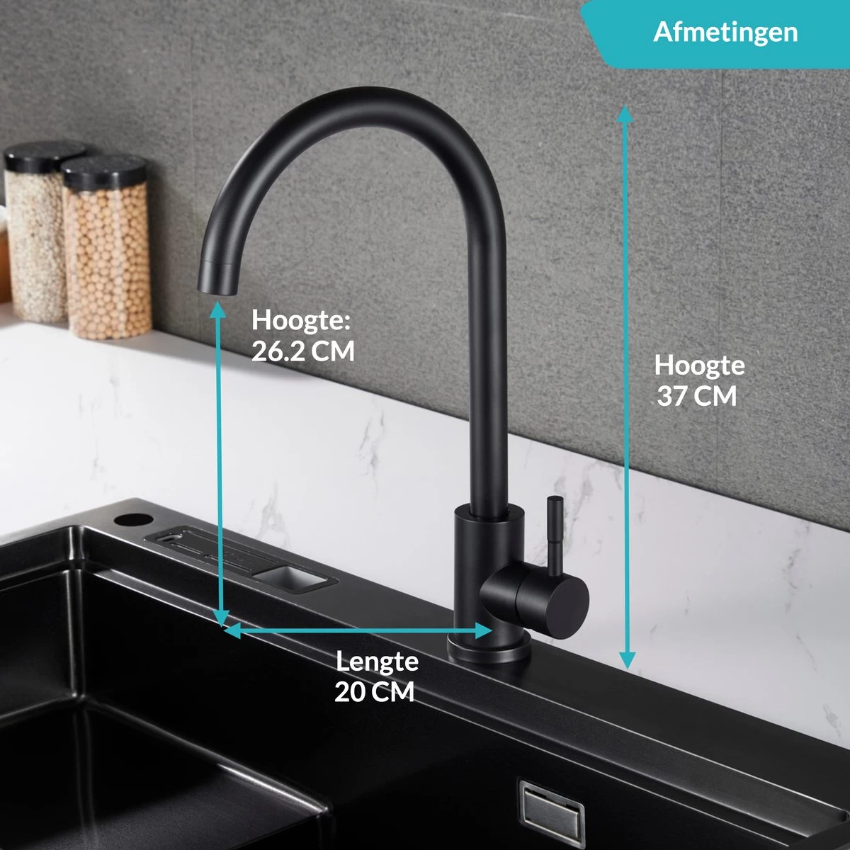 Keuken Kraan - Kraan Wastafelkraan - Kraan Zwart - Badkamerkraan - Inclusief Aansluitmateriaal 2 Keuken Kraan - Kraan Wastafelkraan - Kraan Zwart - Badkamerkraan - Inclusief Aansluitmateriaal - Image 2