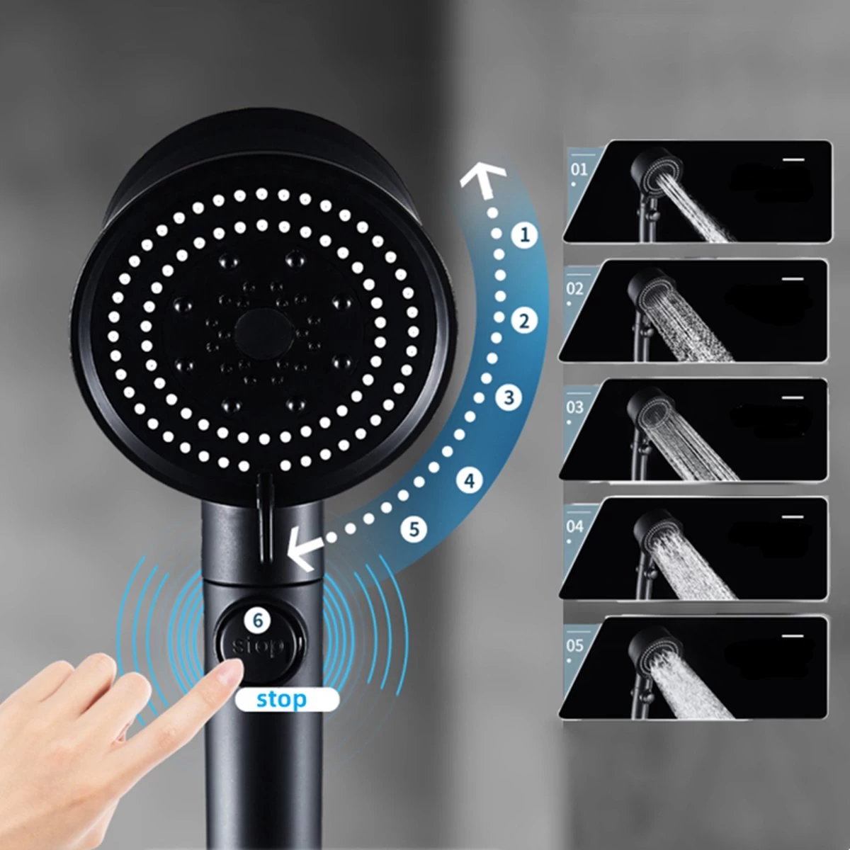 Merkloos Waterbesparende Douchekop - Handdouche - Regendouche - Met ECO STOP Knop - 5 Standen - ABS - Zwart 9 Merkloos Waterbesparende Douchekop - Handdouche - Regendouche - Met ECO STOP Knop - 5 Standen - ABS - Zwart - Image 9