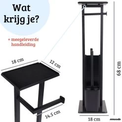 Mmoods Toiletbutler Zwart - WC Borstel Met Toiletrolhouder Vrijstaand - Toiletborstel Siliconen Industrieel Design Mmoods - Reserverolhouder Zonder Boren Staand Met Plankje RVS -Grohe Winkel 1200x1200 1474