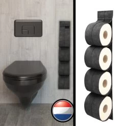 Reserverolhouder Hangend – Toiletrolhouder – Reserve Rolhouder – Zonder Boren – Rolhouder - Muur – Zwart - Antraciet - STOF & SPETTERVRIJ