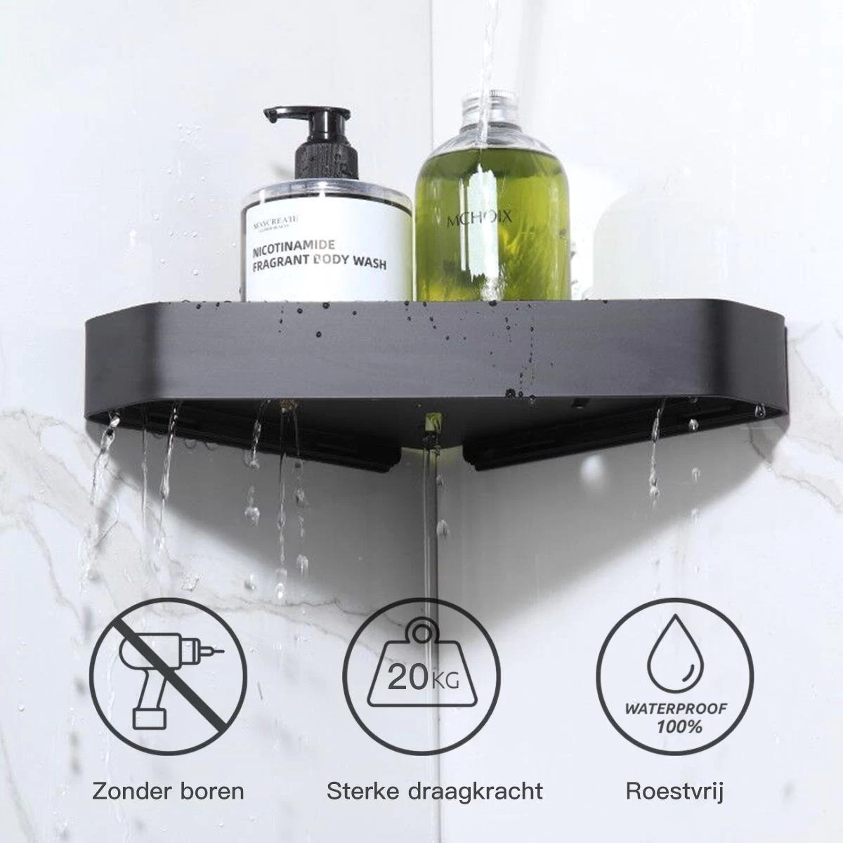 Cgoods Doucherek 2 Laags - Doucherek Zonder Boren - Doucherekje - Douchemandje - Badkamerrek - Badkamer Accessoires - Zwart 3 Cgoods Doucherek 2 Laags - Doucherek Zonder Boren - Doucherekje - Douchemandje - Badkamerrek - Badkamer Accessoires - Zwart - Image 3