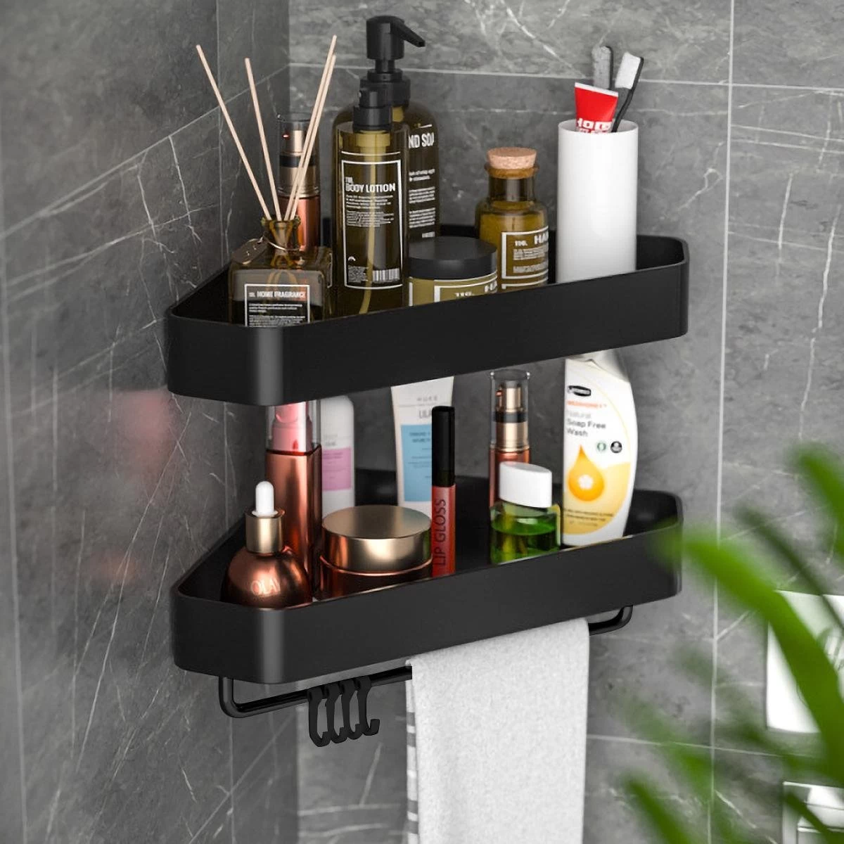 Cgoods Doucherek 2 Laags - Doucherek Zonder Boren - Doucherekje - Douchemandje - Badkamerrek - Badkamer Accessoires - Zwart 4 Cgoods Doucherek 2 Laags - Doucherek Zonder Boren - Doucherekje - Douchemandje - Badkamerrek - Badkamer Accessoires - Zwart - Image 4