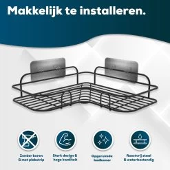 Via Fectio® Doucherek Zonder Boren - Badkameraccessoires - Hangend - Zwart - RVS - 26,5x26,5x6cm -Grohe Winkel 1200x1200 1667