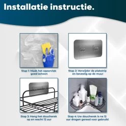 Via Fectio® Doucherek Zonder Boren - Badkameraccessoires - Hangend - Zwart - RVS - 26,5x26,5x6cm -Grohe Winkel 1200x1200 1669