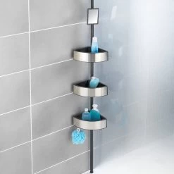 WENKO Telescopisch Doucherek Big Black 3-laags Met Spiegel Zilver/zwart - Bevestigen Zonder Boren -Grohe Winkel 1200x1200 1689