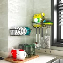 STRICX Doucherek 2 Laags Zwart - Zelfklevend Doucherek Inclusief 3 Ophanghaakjes - Doucherek Voor Badkamer / Keuken - Doucherek Met Plakstrip - Keukenrek Met Plakstrip - Badrek Douche - Kruidenrek Specerijen - Badkamerrek Douchemandje -Grohe Winkel 1200x1200 1700