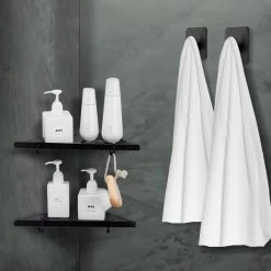 Dubbele Doucherek Zwart Zonder Boren – Sterke Lijmbasis - Badkamer Rek – Hoek – Doucherekjes – Incl. Schroeven – Incl. 2 Haken -Grohe Winkel 1200x1200 1724