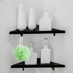 Dubbele Doucherek Zwart Zonder Boren – Sterke Lijmbasis - Badkamer Rek – Hoek – Doucherekjes – Incl. Schroeven – Incl. 2 Haken -Grohe Winkel 1200x1200 1726