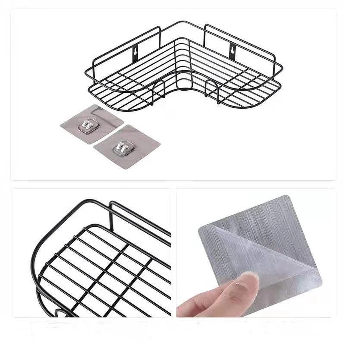 HomeBasics Zelfklevend Doucherek | Zwart | Zonder Boren | Doucherek Met Zuignap | Zuignappen | Doucherek Hoek | Badrek | Douchemandje | Keukenrek | Specerijenrek | Kruidenrek 6 HomeBasics Zelfklevend Doucherek | Zwart | Zonder Boren | Doucherek Met Zuignap | Zuignappen | Doucherek Hoek | Badrek | Douchemandje | Keukenrek | Specerijenrek | Kruidenrek - Image 6