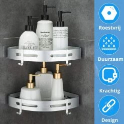 BrandtBergkamp RVS Doucherek 3 Laags – Zonder Boren – Doucherek Hangend – Badkamerrek Zilver -Grohe Winkel 1200x1200 1744