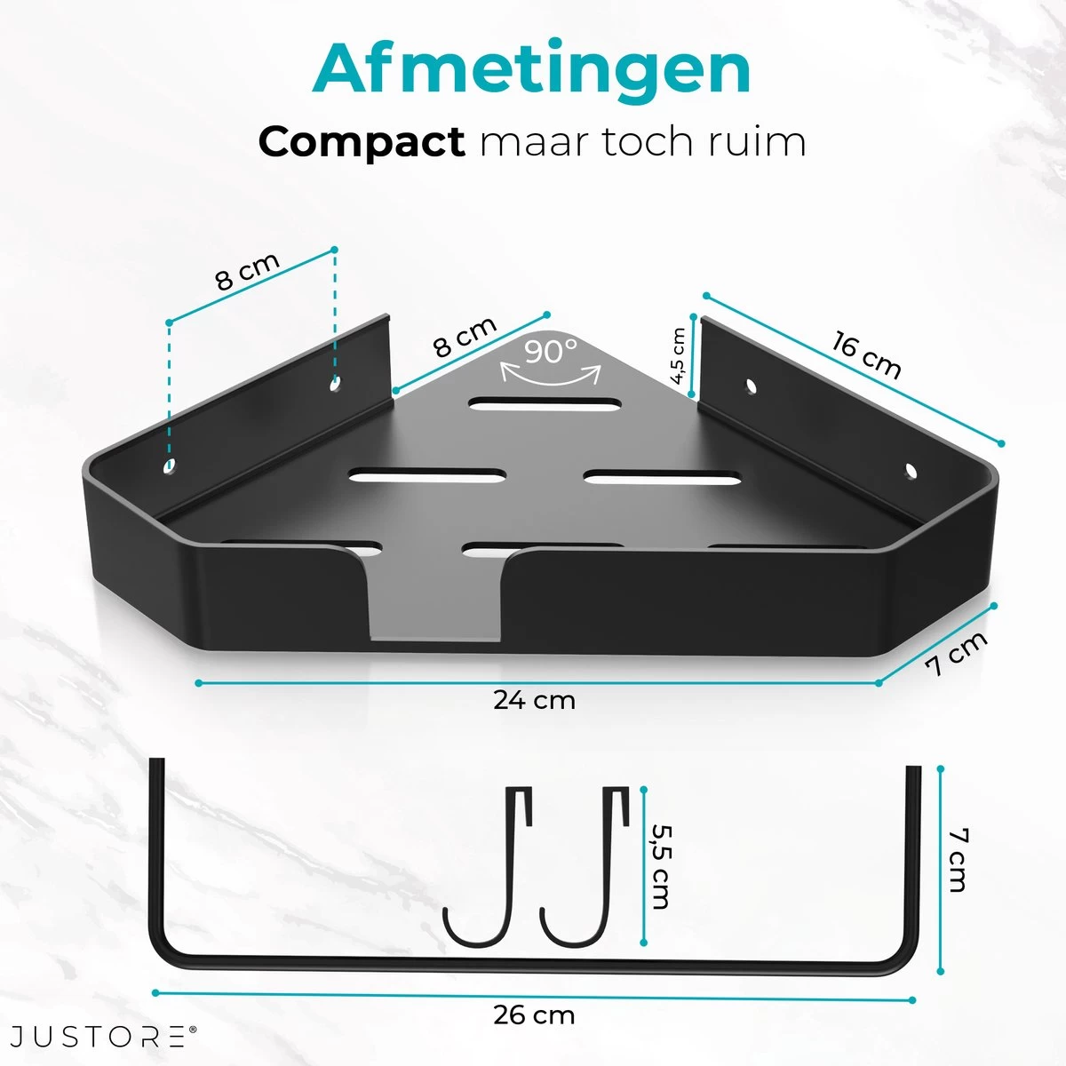 Luxe Doucherek Zonder Boren – 1/2/3 Laags – 32 Cm – Hangend – Aluminium – Zwart 2 Luxe Doucherek Zonder Boren – 1/2/3 Laags – 32 Cm – Hangend – Aluminium – Zwart - Image 2