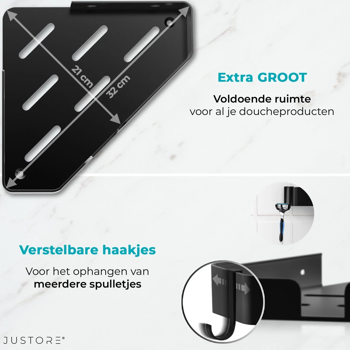 Luxe Doucherek Zonder Boren – 1/2/3 Laags – 32 Cm – Hangend – Aluminium – Zwart 4 Luxe Doucherek Zonder Boren – 1/2/3 Laags – 32 Cm – Hangend – Aluminium – Zwart - Image 4