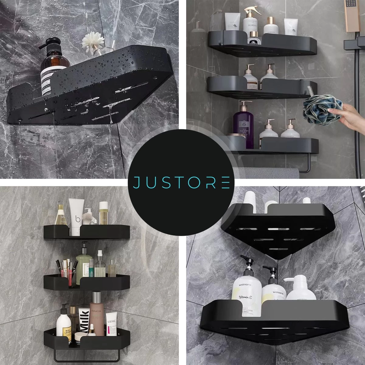 Luxe Doucherek Zonder Boren – 1/2/3 Laags – 32 Cm – Hangend – Aluminium – Zwart 6 Luxe Doucherek Zonder Boren – 1/2/3 Laags – 32 Cm – Hangend – Aluminium – Zwart - Image 6