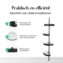 Avint Goods Telescopisch Doucherek Zonder Boren – 4 Laags Badkamerrek Staand – Douche Rek Hoekrek – Zwart -Grohe Winkel 1200x1200 1776