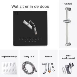 Regendouche XL Deluxe Met Glijstang - ø 28 Cm - Douchekop Met Slang En Stang - Vierkant - RVS - Chrome - Glijstangset - Spa - Wellness -Grohe Winkel 1200x1200 183