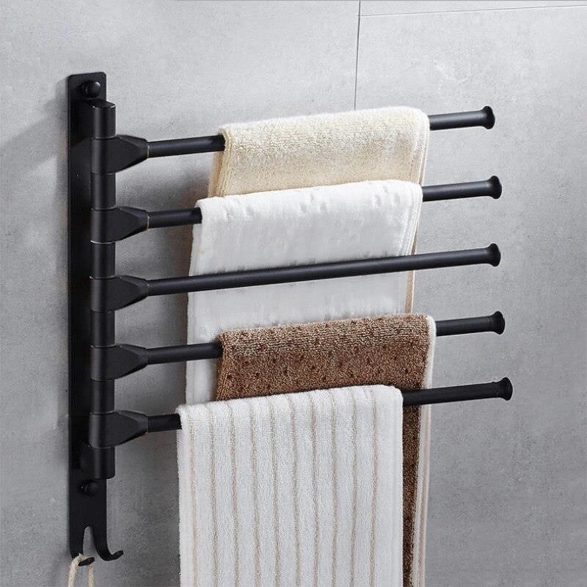 BOTC Handdoekrek - 5-armig Handdoekhouder - Handdoekstang - 180 Graden Verstelbaar - Badkamer - Zwart 1 BOTC Handdoekrek - 5-armig Handdoekhouder - Handdoekstang - 180 Graden Verstelbaar - Badkamer - Zwart