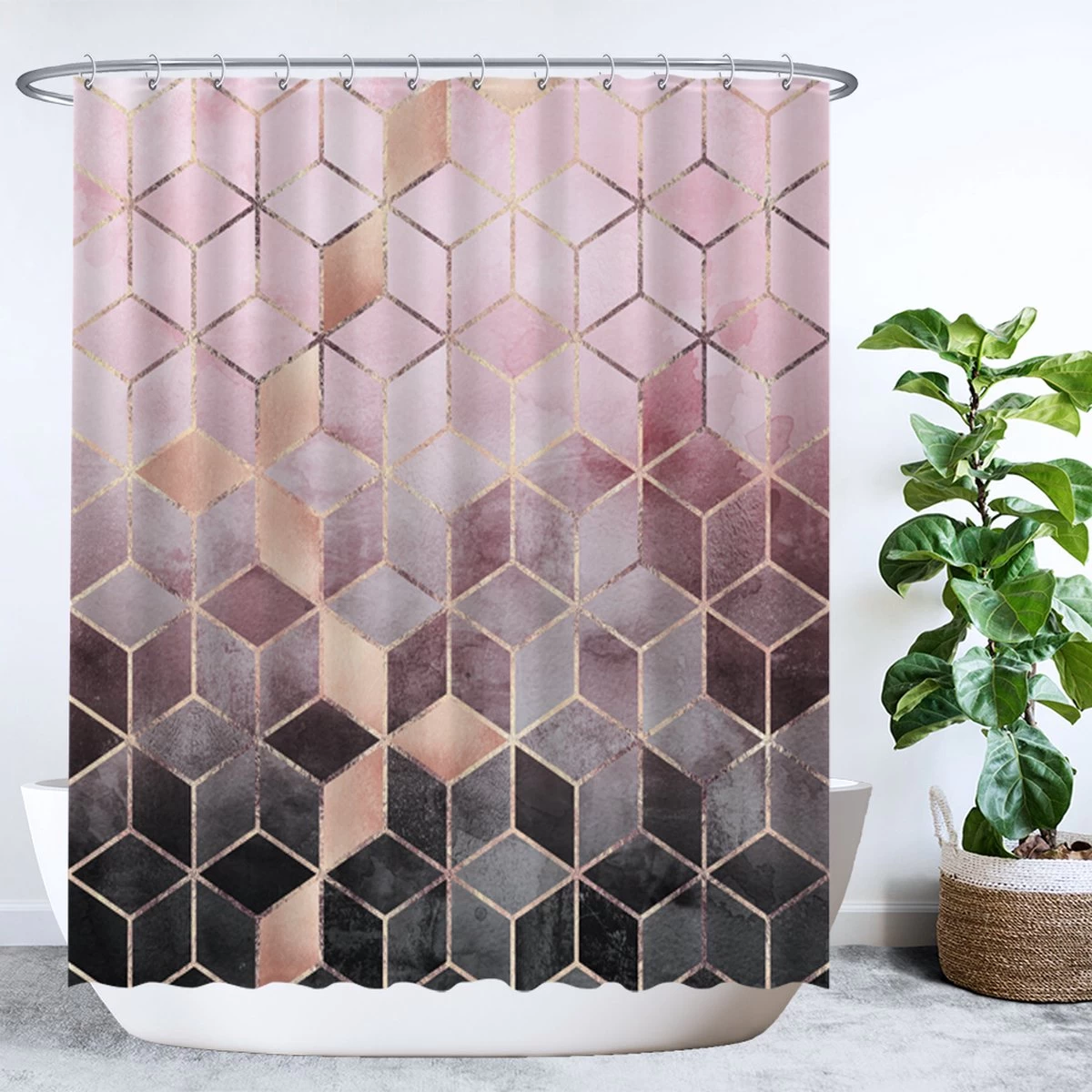 Ulticool Douchegordijn - Marmer Ombre Roze Geometrie - 180 X 200 Cm - Semi Transparant - Met 12 Ringen Wit - Anti Schimmel 1 Ulticool Douchegordijn - Marmer Ombre Roze Geometrie - 180 X 200 Cm - Semi Transparant - Met 12 Ringen Wit - Anti Schimmel