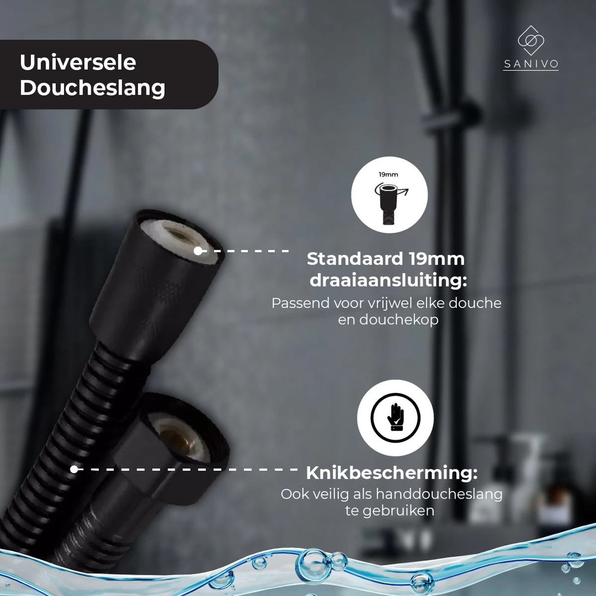 Doucheslang 150 Cm Chroom Zwart – Metaal – Anti-knik – Draaiaansluiting 2 Doucheslang 150 Cm Chroom Zwart – Metaal – Anti-knik – Draaiaansluiting - Image 2