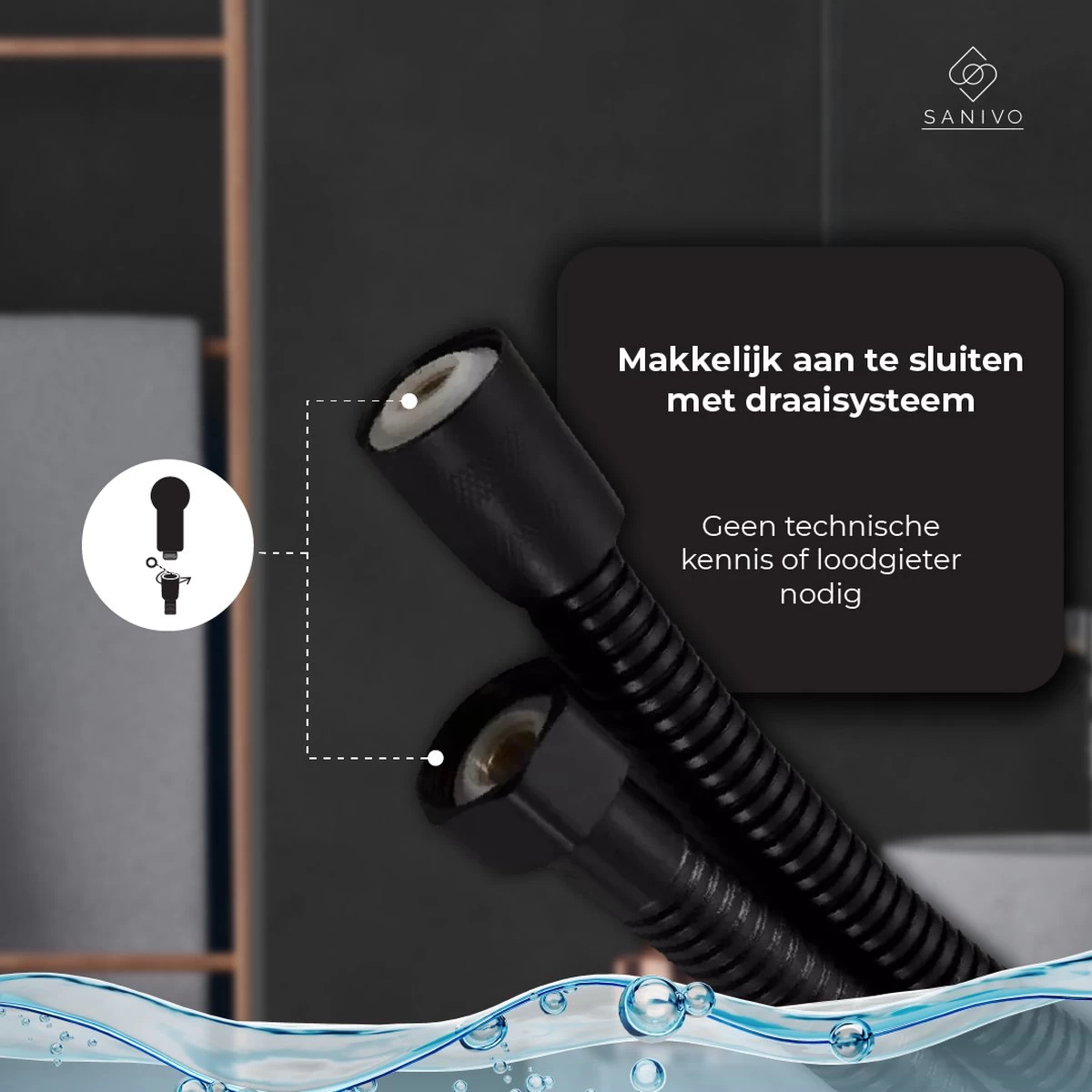 Doucheslang 150 Cm Chroom Zwart – Metaal – Anti-knik – Draaiaansluiting 3 Doucheslang 150 Cm Chroom Zwart – Metaal – Anti-knik – Draaiaansluiting - Image 3