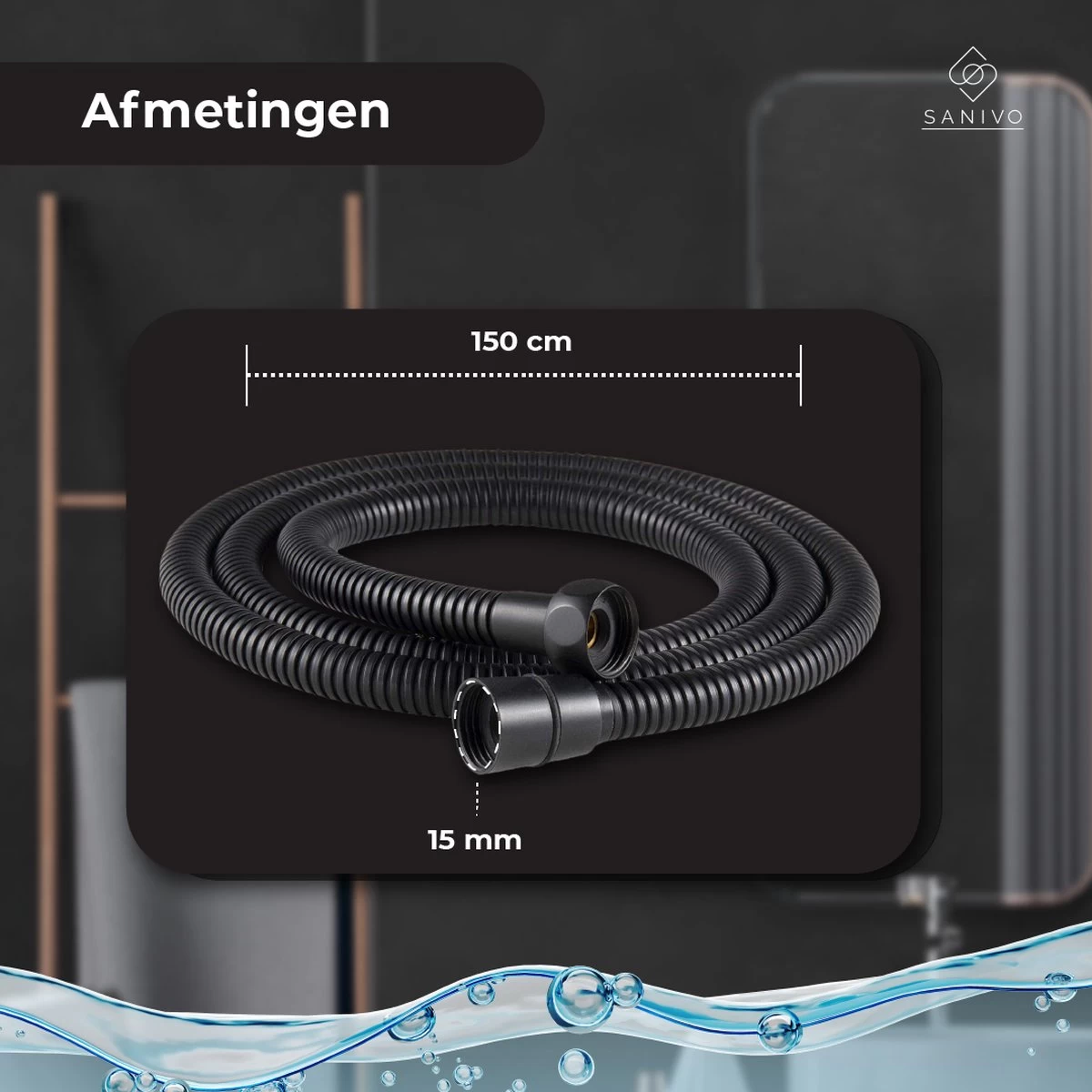 Doucheslang 150 Cm Chroom Zwart – Metaal – Anti-knik – Draaiaansluiting 5 Doucheslang 150 Cm Chroom Zwart – Metaal – Anti-knik – Draaiaansluiting - Image 5