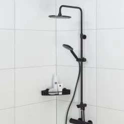 Tiger Tyne Doucheset - Regendouche Ø 22,5 Cm - Handdouche Ø 12 Cm - 3 Standen - Mat Zwart -Grohe Winkel 1200x1200 352