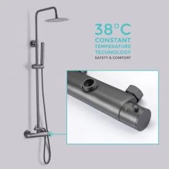 LOMAZOO Regendouche Met Thermostaatkraan - Douche Badkamer - Gun Metal / Antraciet [LYNN] -Grohe Winkel 1200x1200 425