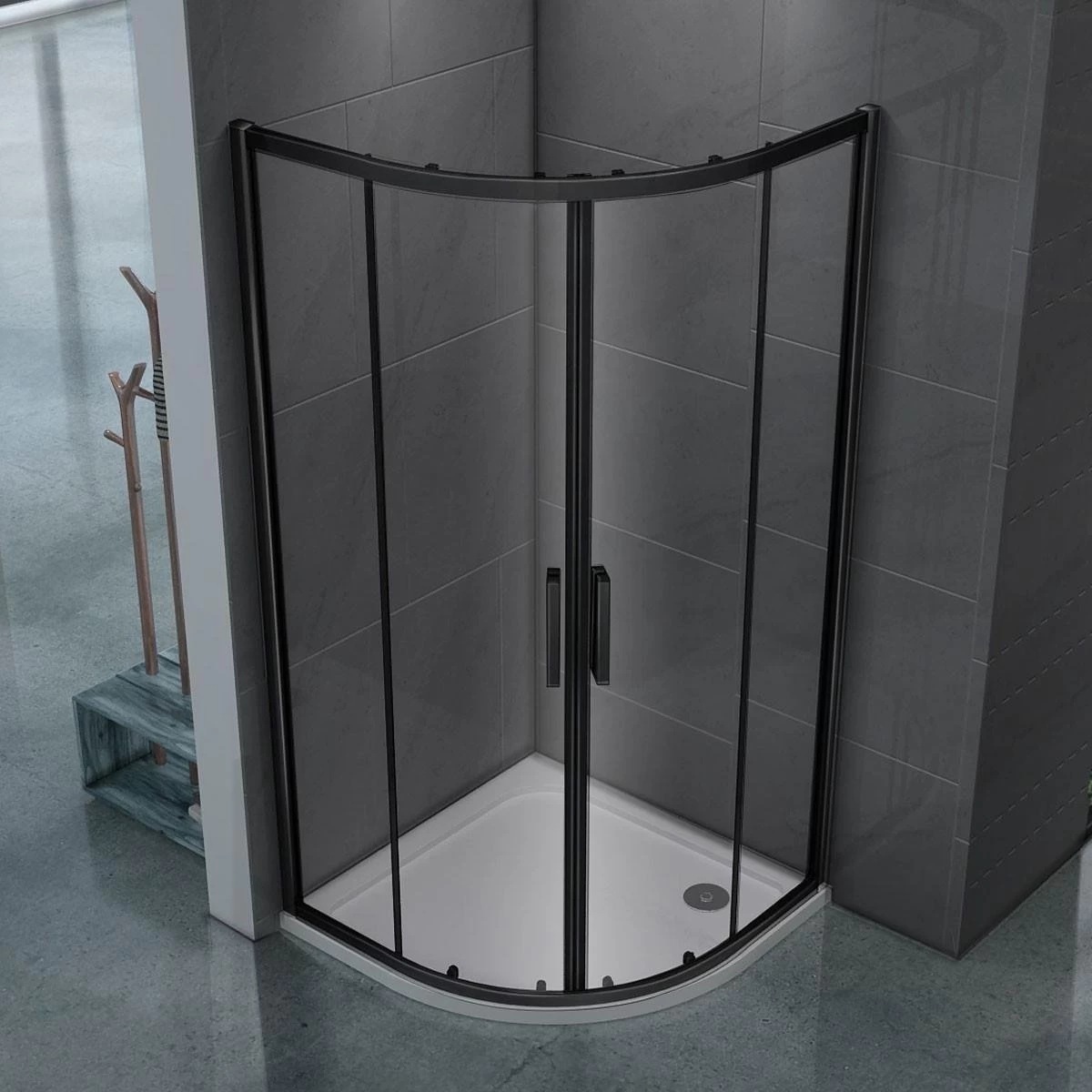 Merkloos Douchecabine - 90x90x200 - Kwartrond - Mat Zwart - Schuifdeur - Hoekinstap 2 Merkloos Douchecabine - 90x90x200 - Kwartrond - Mat Zwart - Schuifdeur - Hoekinstap - Image 2