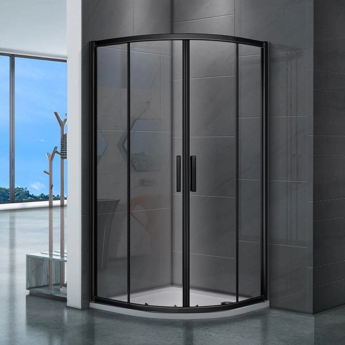 Merkloos Douchecabine - 90x90x200 - Kwartrond - Mat Zwart - Schuifdeur - Hoekinstap 6 Merkloos Douchecabine - 90x90x200 - Kwartrond - Mat Zwart - Schuifdeur - Hoekinstap - Image 6