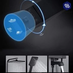 Luxiqo® Compleet Douchesysteem - ABS Doucheset - Hoofddouche & Handdouche- Vierkante Regendouche - Verstelbare Regendouche - Mat Zwart -Grohe Winkel 1200x1200 63