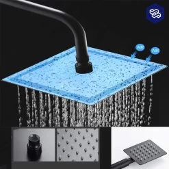 Luxiqo® Compleet Douchesysteem - ABS Doucheset - Hoofddouche & Handdouche- Vierkante Regendouche - Verstelbare Regendouche - Mat Zwart -Grohe Winkel 1200x1200 64
