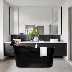 LIFEBATH - Zitbad Mira - Bath Bucket XL - Inclusief Hoofdkussen - 400L - Ligbad 122 Cm - Zwart -Grohe Winkel 1200x1200 649