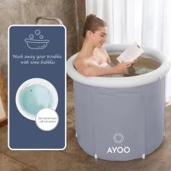 AYOO® Zitbad - Opblaasbaar Bad - Opvouwbaar Bad - Wim Hof Methode - Ijsbad - Badkuip - Zitbad Voor Volwassenen - Bathtub - Zitbaden - Bath Bucket - Inclusief Voetpomp - Grijs -Grohe Winkel 1200x1200 669