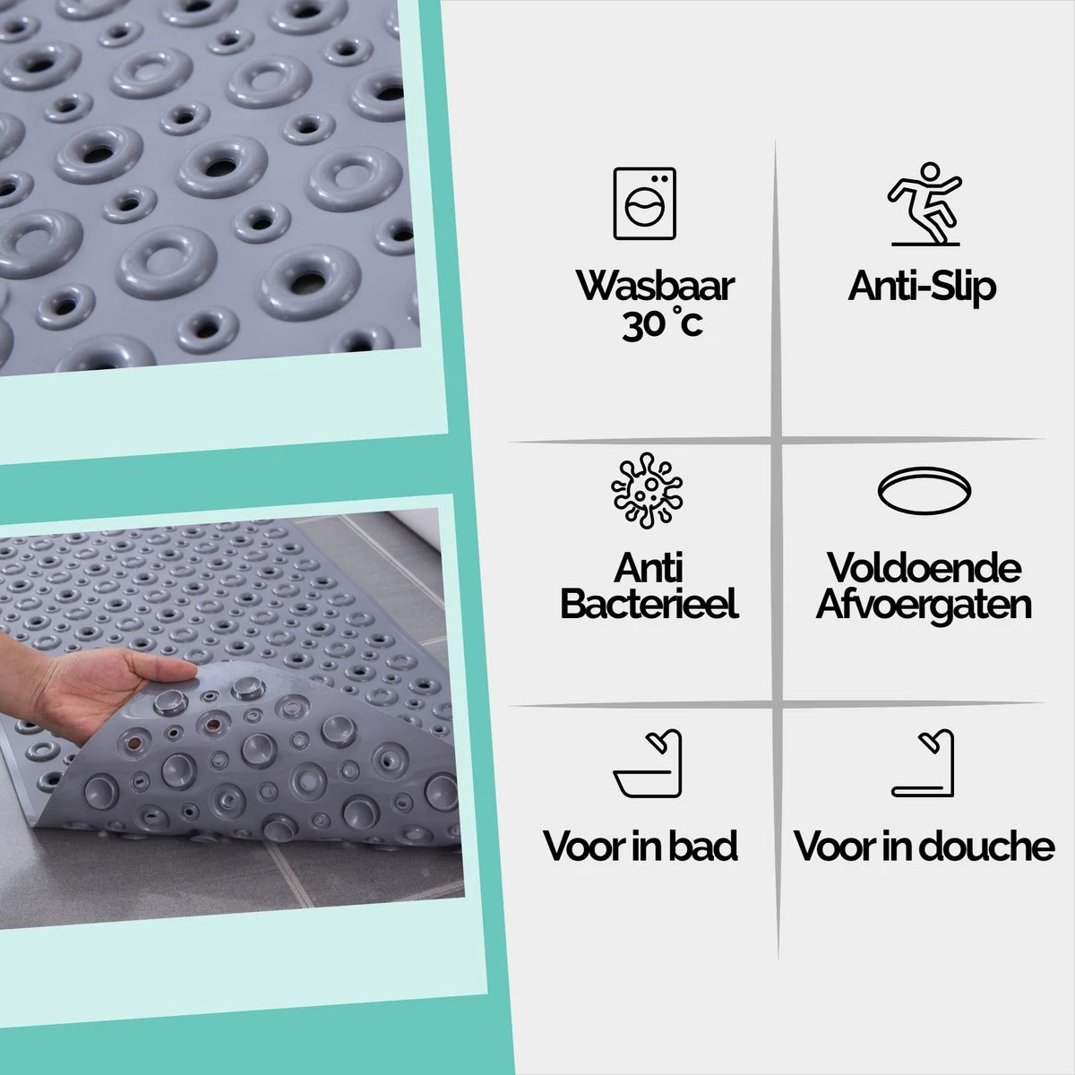 The Original - Douchemat Antislip - Grijs - 88x40cm - Antislipmat Badmat Voor Bad & Douche - Anti Slip Mat Met Zuignappen 3 The Original - Douchemat Antislip - Grijs - 88x40cm - Antislipmat Badmat Voor Bad & Douche - Anti Slip Mat Met Zuignappen - Image 3